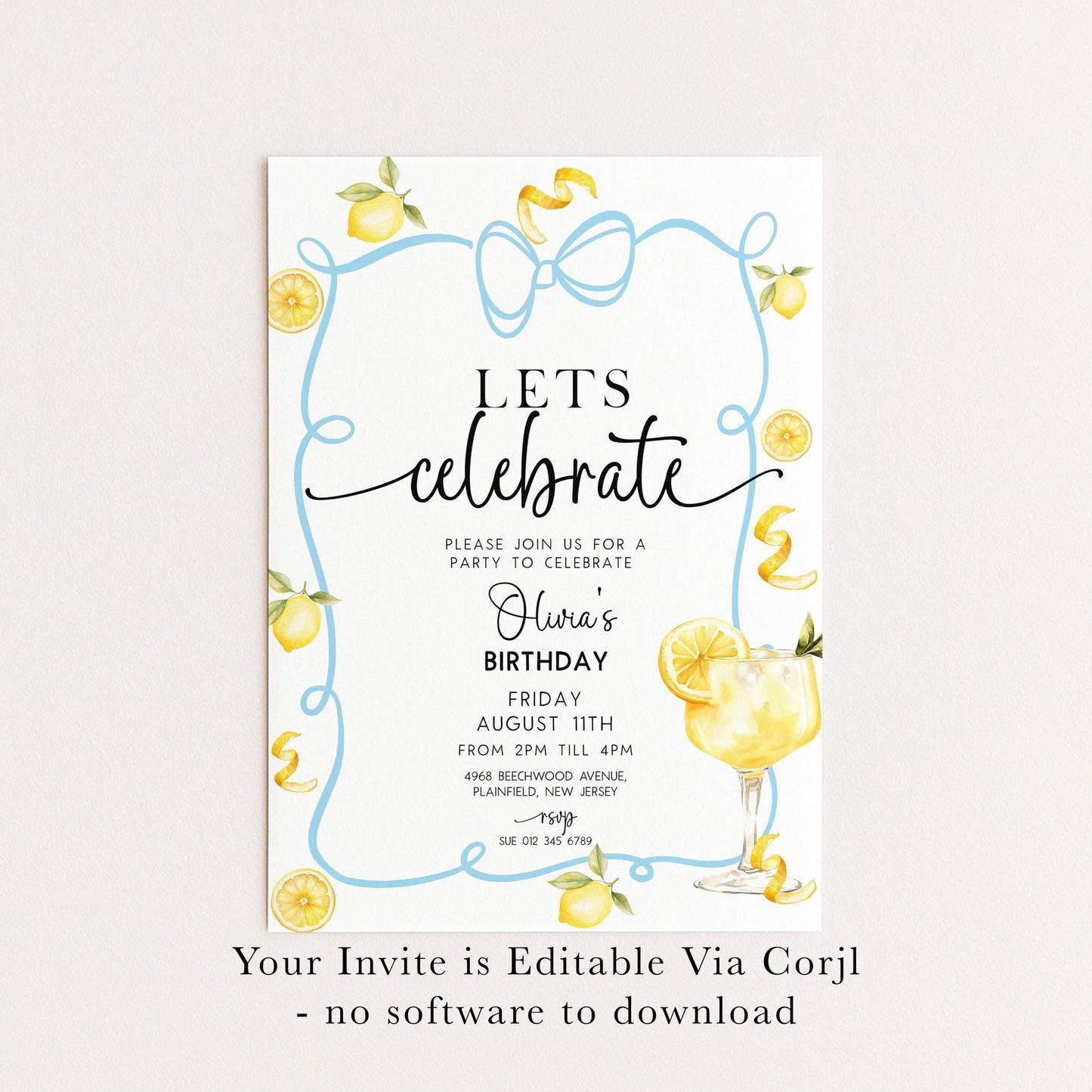 Lemon Birthday Invitation Summer Party Invite, Citrus Birthday Theme, Fresh Lemon Party Invite, Editable Template LM89