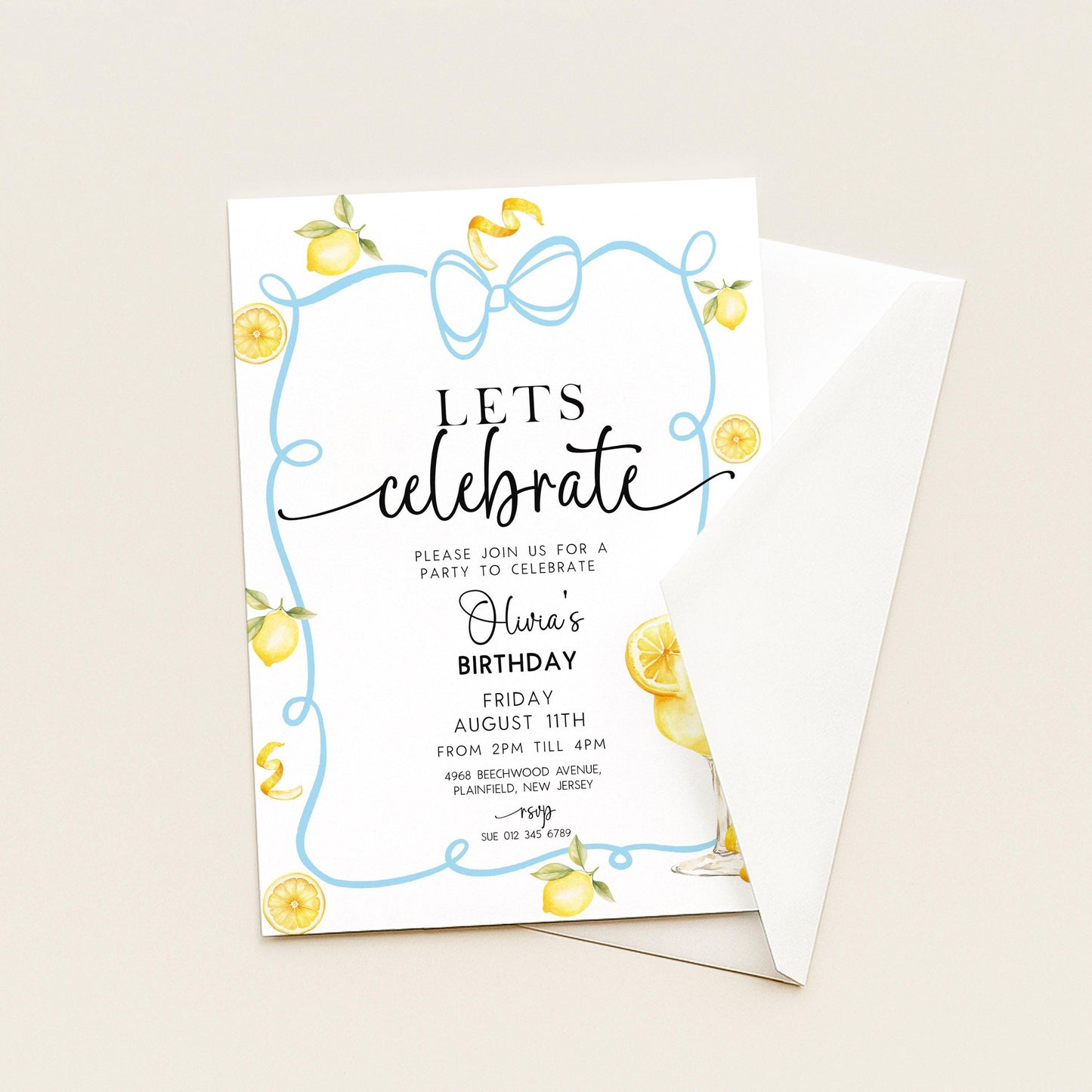 Lemon Birthday Invitation Summer Party Invite, Citrus Birthday Theme, Fresh Lemon Party Invite, Editable Template LM89