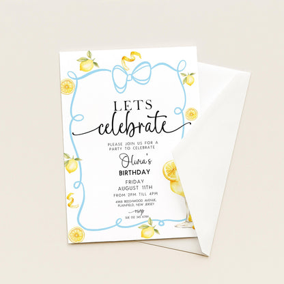 Lemon Birthday Invitation Summer Party Invite, Citrus Birthday Theme, Fresh Lemon Party Invite, Editable Template LM89