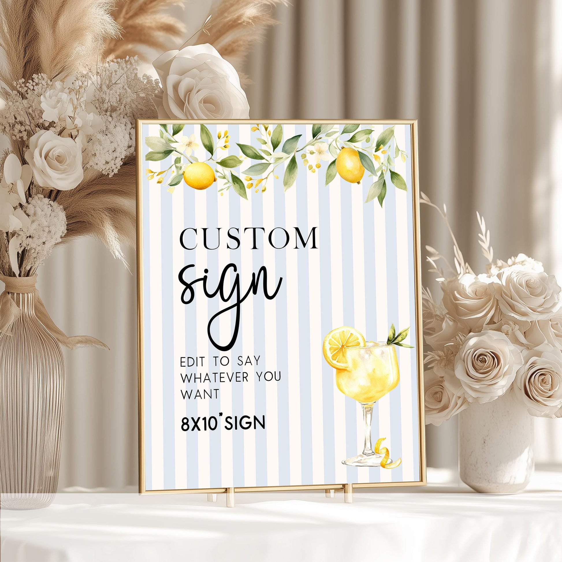 Editable Lemon Custom Table Signs Citrus Summer Party Printable 5x7 and 8x10 Corjl Signs Instant Download Wedding or Birthday Decor LM89