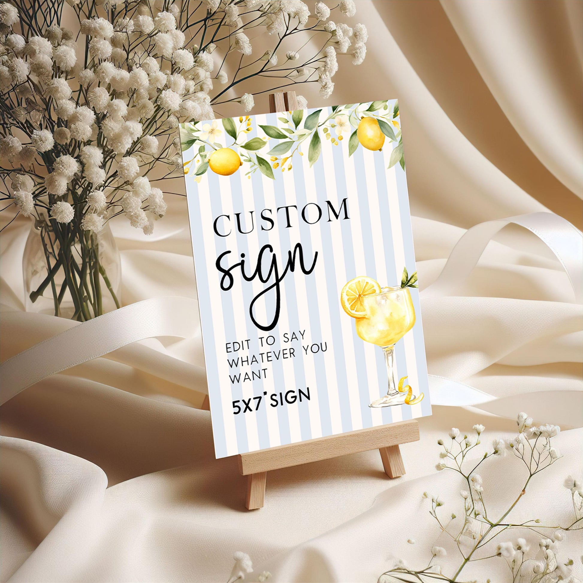 Editable Lemon Custom Table Signs Citrus Summer Party Printable 5x7 and 8x10 Corjl Signs Instant Download Wedding or Birthday Decor LM89