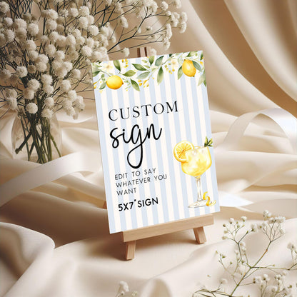 Editable Lemon Custom Table Signs Citrus Summer Party Printable 5x7 and 8x10 Corjl Signs Instant Download Wedding or Birthday Decor LM89