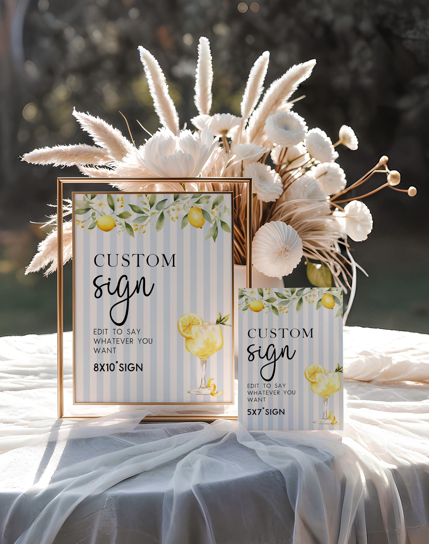 Editable Lemon Custom Table Signs Citrus Summer Party Printable 5x7 and 8x10 Corjl Signs Instant Download Wedding or Birthday Decor LM89