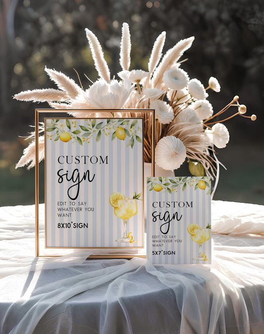 Editable Lemon Custom Table Signs Citrus Summer Party Printable 5x7 and 8x10 Corjl Signs Instant Download Wedding or Birthday Decor LM89