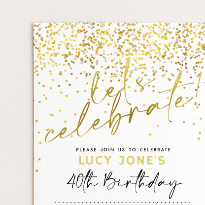 The image is a birthday invitation for Lucy Jones' 40th birthday celebration.