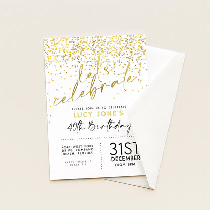 The image is a birthday invitation for Lucy Jones' 40th birthday celebration.
