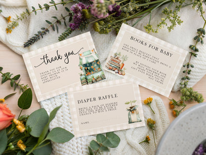 Locally Grown Baby Shower Invitation Bundle, Editable Corjl Template, Diaper Raffle, Book Request Thank You Card, Farmer’s Market Theme LG20