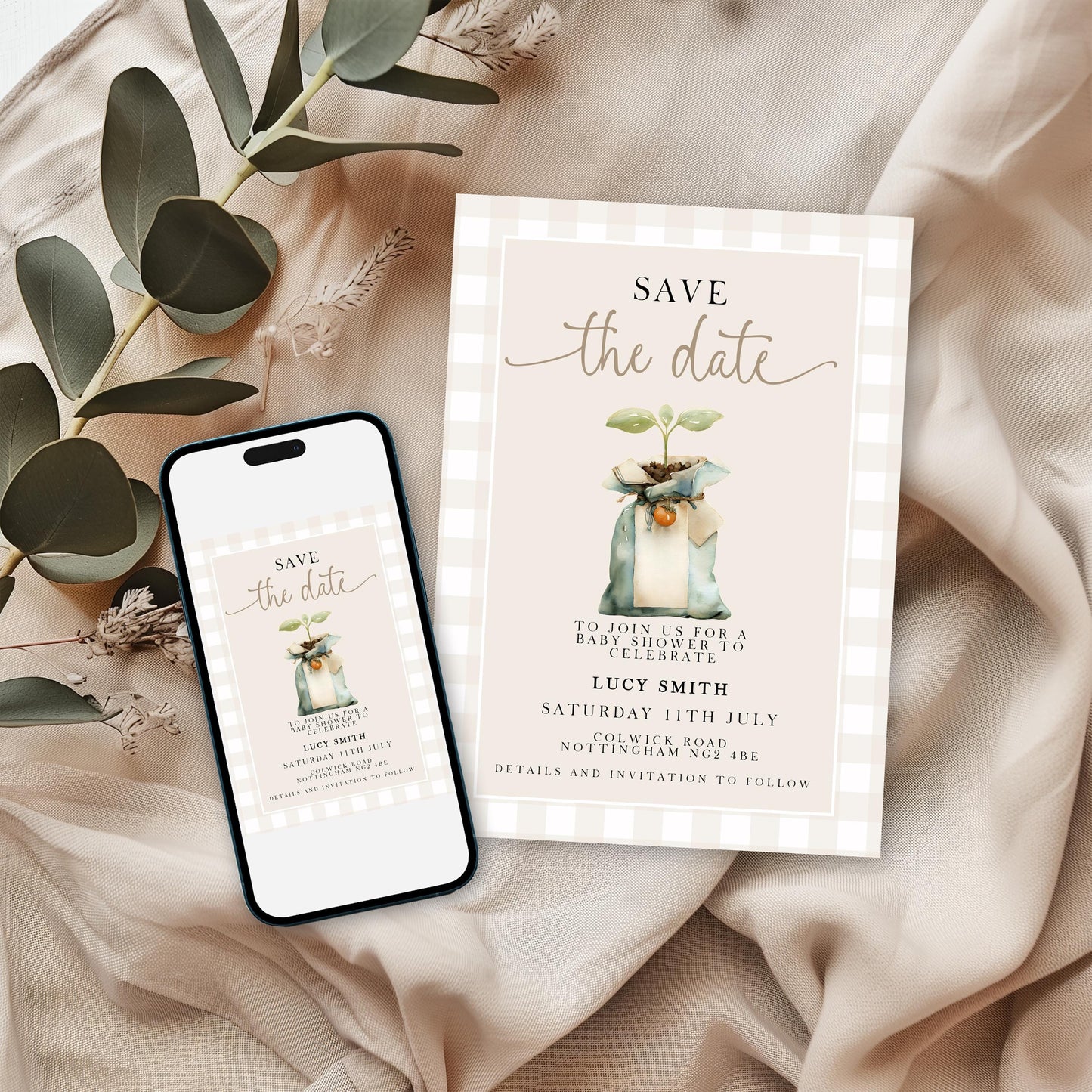Locally Grown Baby Shower Save The date Invitation, Editable Garden Baby Invite Veggie Baby Theme, Gender Neutral, Printable Template LG20