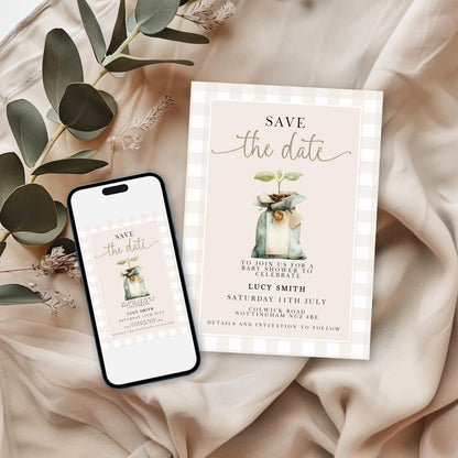 Locally Grown Baby Shower Save The date Invitation, Editable Garden Baby Invite Veggie Baby Theme, Gender Neutral, Printable Template LG20