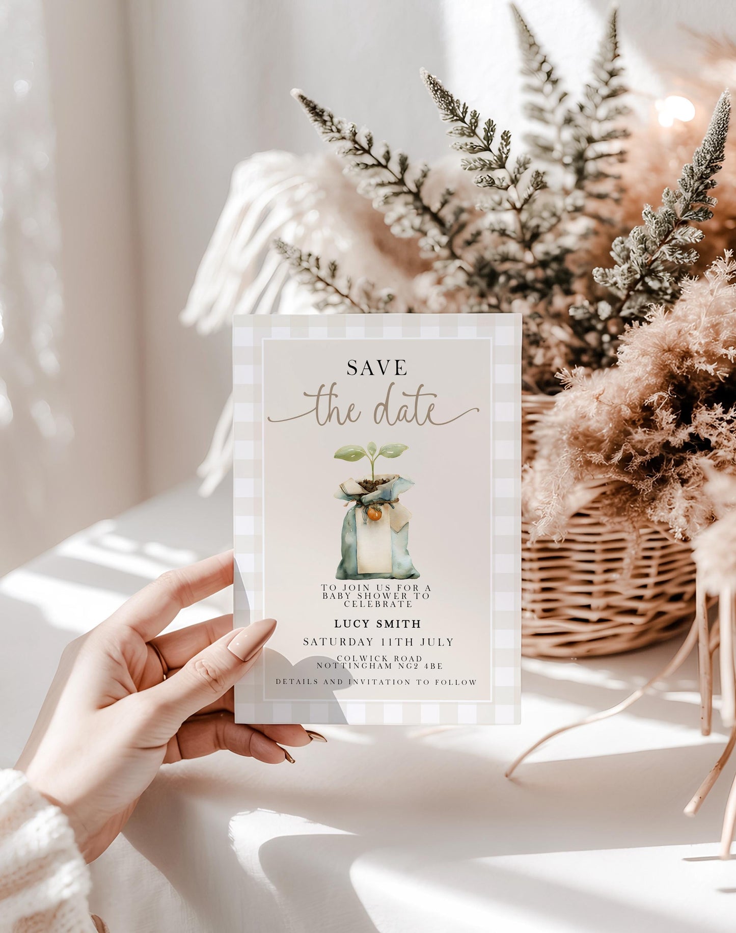 Locally Grown Baby Shower Save The date Invitation, Editable Garden Baby Invite Veggie Baby Theme, Gender Neutral, Printable Template LG20