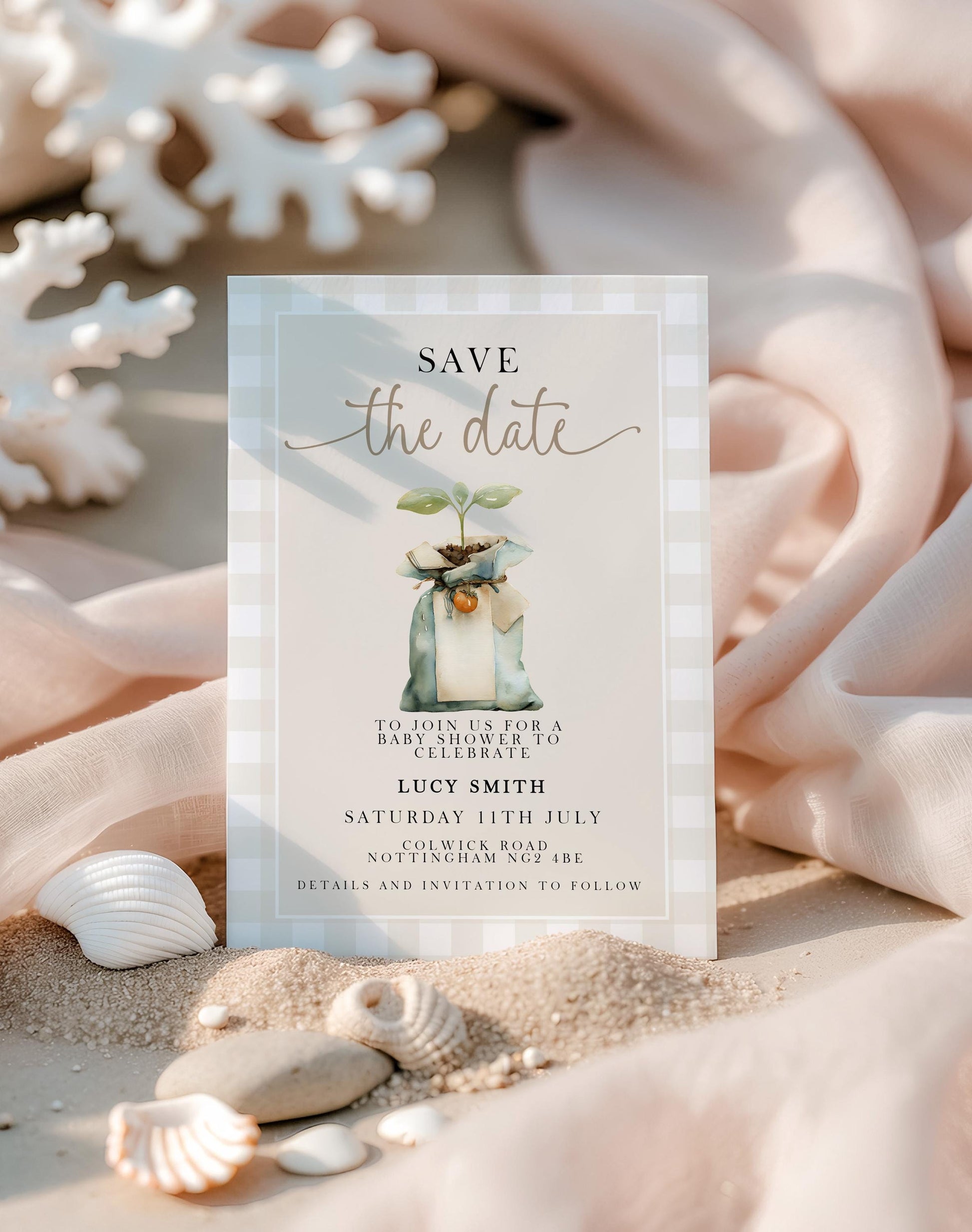 Locally Grown Baby Shower Save The date Invitation, Editable Garden Baby Invite Veggie Baby Theme, Gender Neutral, Printable Template LG20