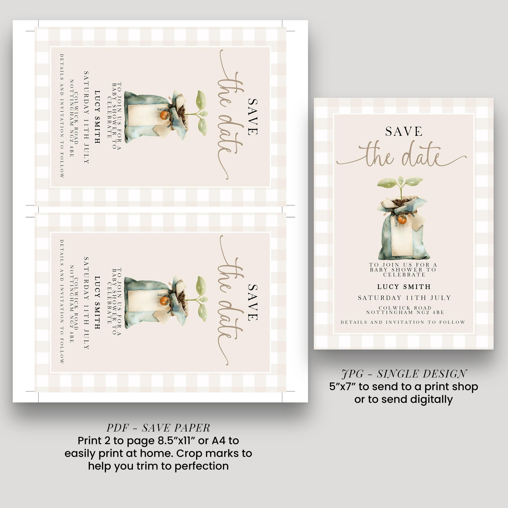 Locally Grown Baby Shower Save The date Invitation, Editable Garden Baby Invite Veggie Baby Theme, Gender Neutral, Printable Template LG20