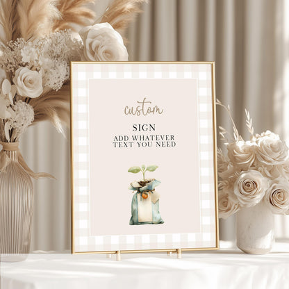 Editable Locally Grown Baby Shower Sign, Custom Greenery Farm Baby Theme, Printable Sign Template, Neutral Gingham Farm Decor Corjl LG20