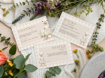 Neutral Goose Baby Shower Bundle, Editable Corjl Insert Set, Beige Baby Shower Template, Diaper Raffle, Books for Baby, Thank You Card SG21