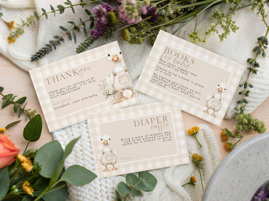 Neutral Goose Baby Shower Bundle, Editable Corjl Insert Set, Beige Baby Shower Template, Diaper Raffle, Books for Baby, Thank You Card SG21