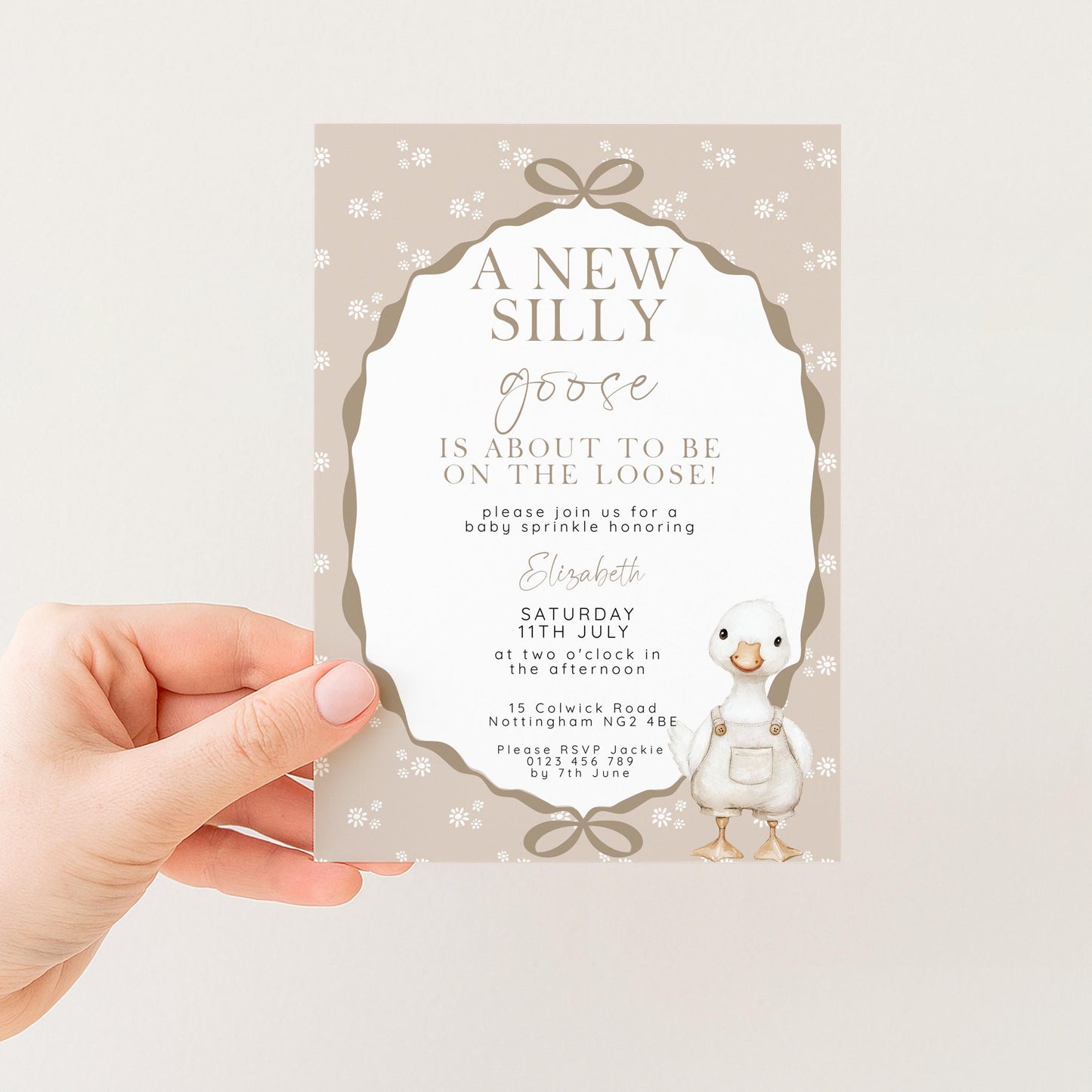 Neutral Goose Baby Sprinkle Invitation, Editable Baby Shower Template , Corjl Instant Download SG21