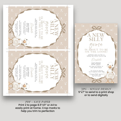 Neutral Goose Baby Sprinkle Invitation, Editable Baby Shower Template , Corjl Instant Download SG21