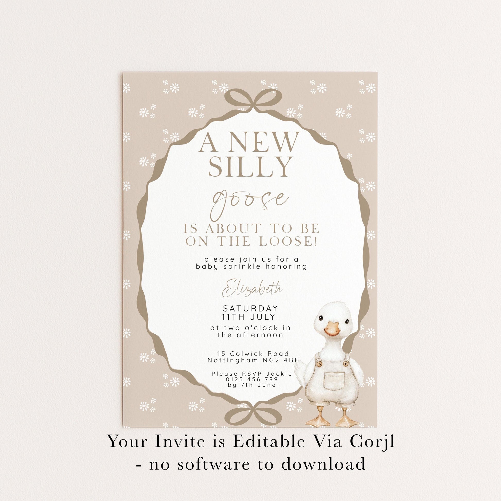 Neutral Goose Baby Sprinkle Invitation, Editable Baby Shower Template , Corjl Instant Download SG21