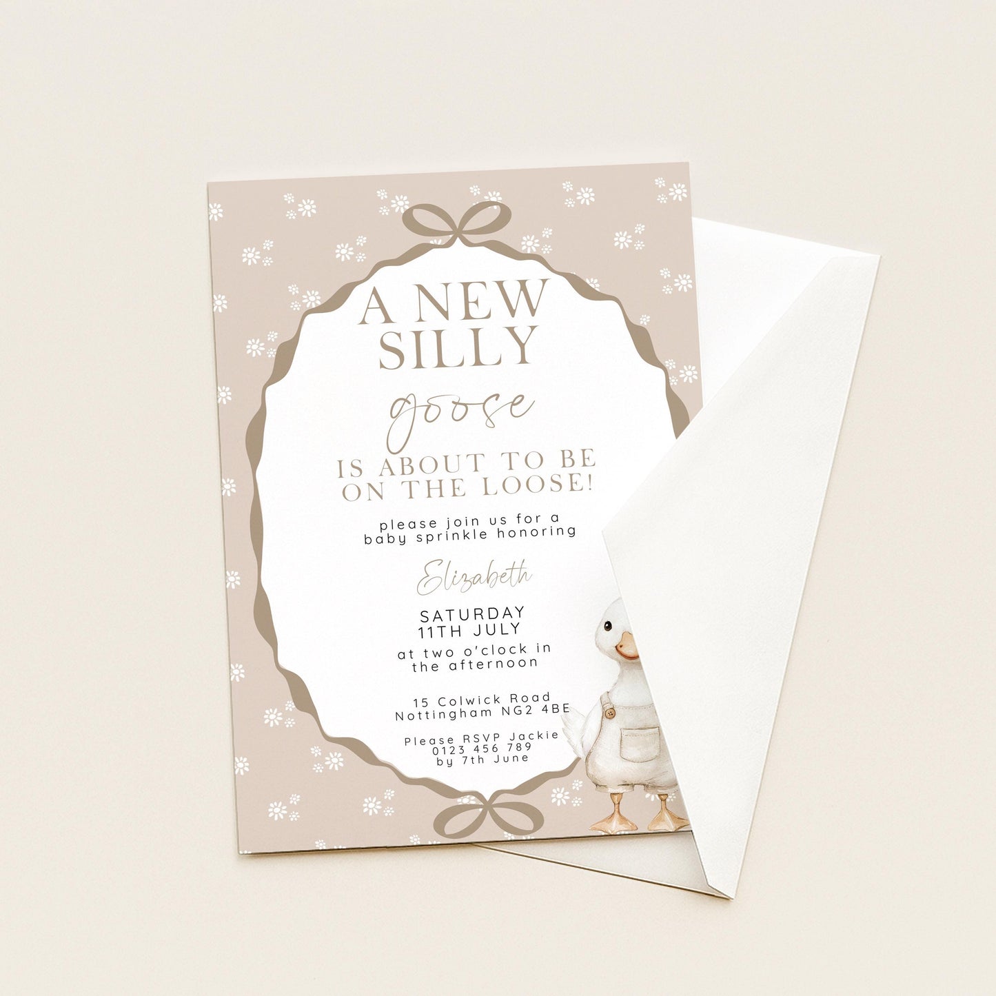 Neutral Goose Baby Sprinkle Invitation, Editable Baby Shower Template , Corjl Instant Download SG21
