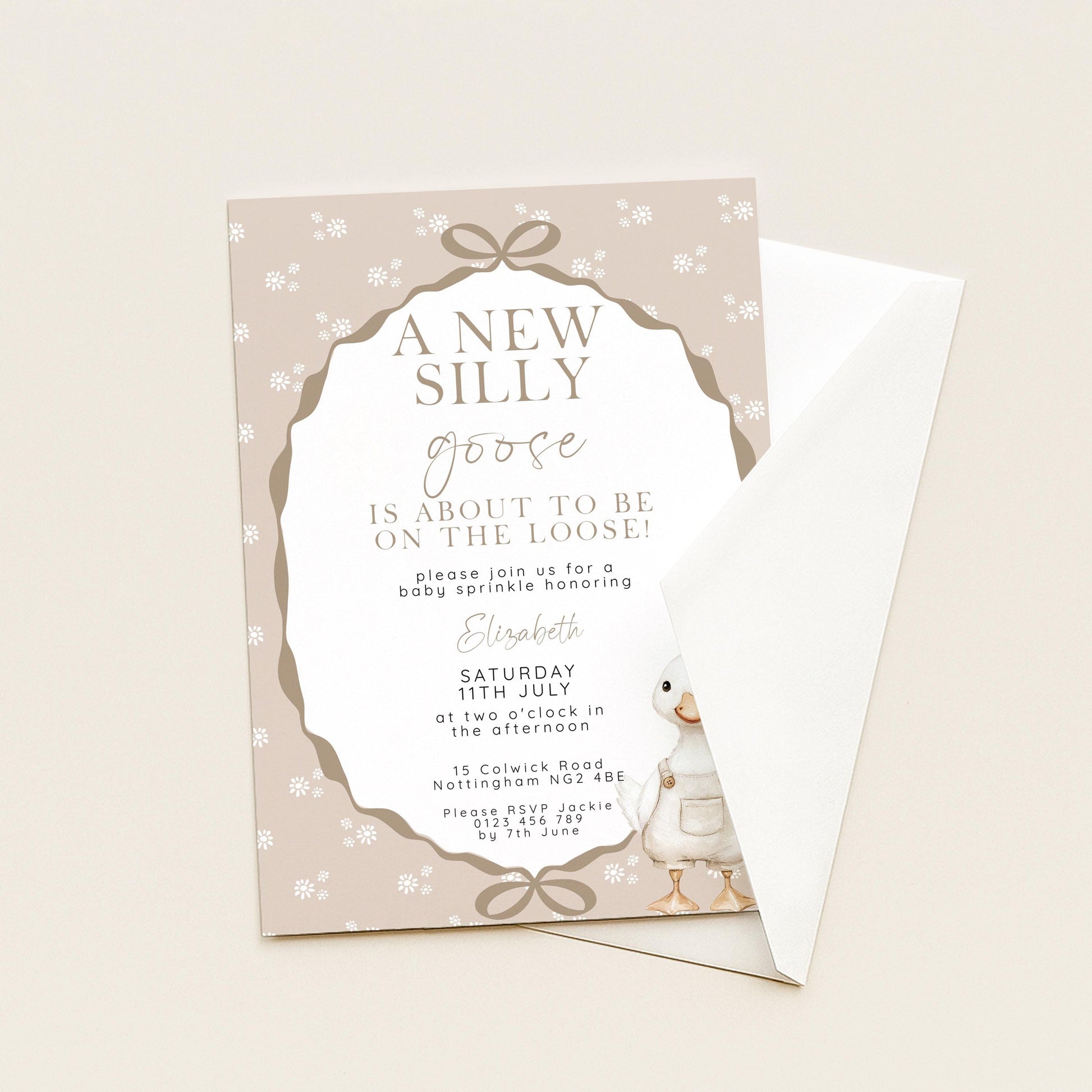 Neutral Goose Baby Sprinkle Invitation, Editable Baby Shower Template , Corjl Instant Download SG21