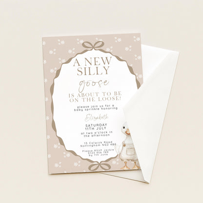 Neutral Goose Baby Sprinkle Invitation, Editable Baby Shower Template , Corjl Instant Download SG21