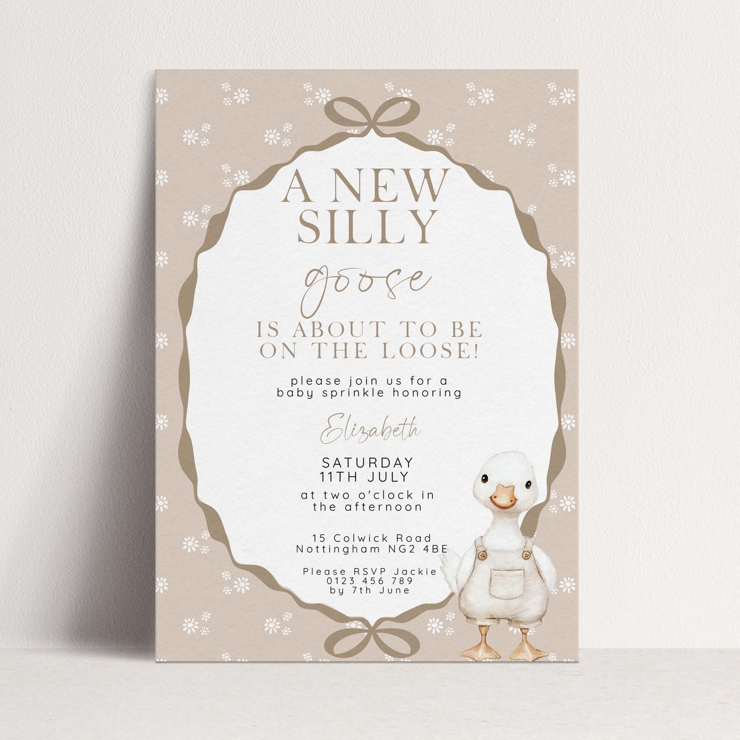 Neutral Goose Baby Sprinkle Invitation, Editable Baby Shower Template , Corjl Instant Download SG21