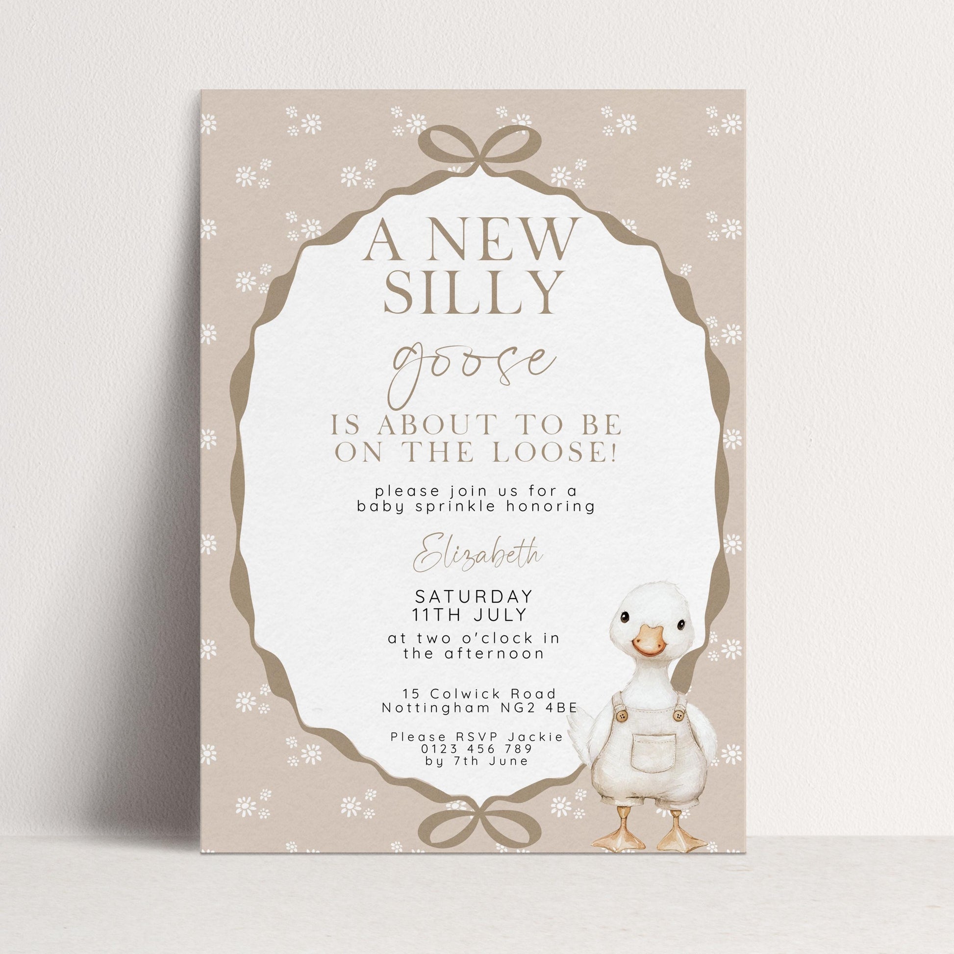 Neutral Goose Baby Sprinkle Invitation, Editable Baby Shower Template , Corjl Instant Download SG21