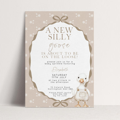 Neutral Goose Baby Sprinkle Invitation, Editable Baby Shower Template , Corjl Instant Download SG21