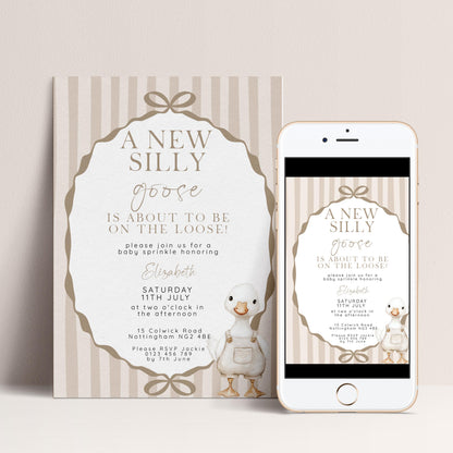 Editable Neutral Goose Baby Sprinkle Invitation, Printable Baby Shower Template , Corjl Instant Download SG21