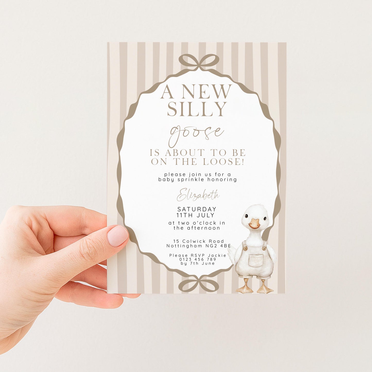 Editable Neutral Goose Baby Sprinkle Invitation, Printable Baby Shower Template , Corjl Instant Download SG21