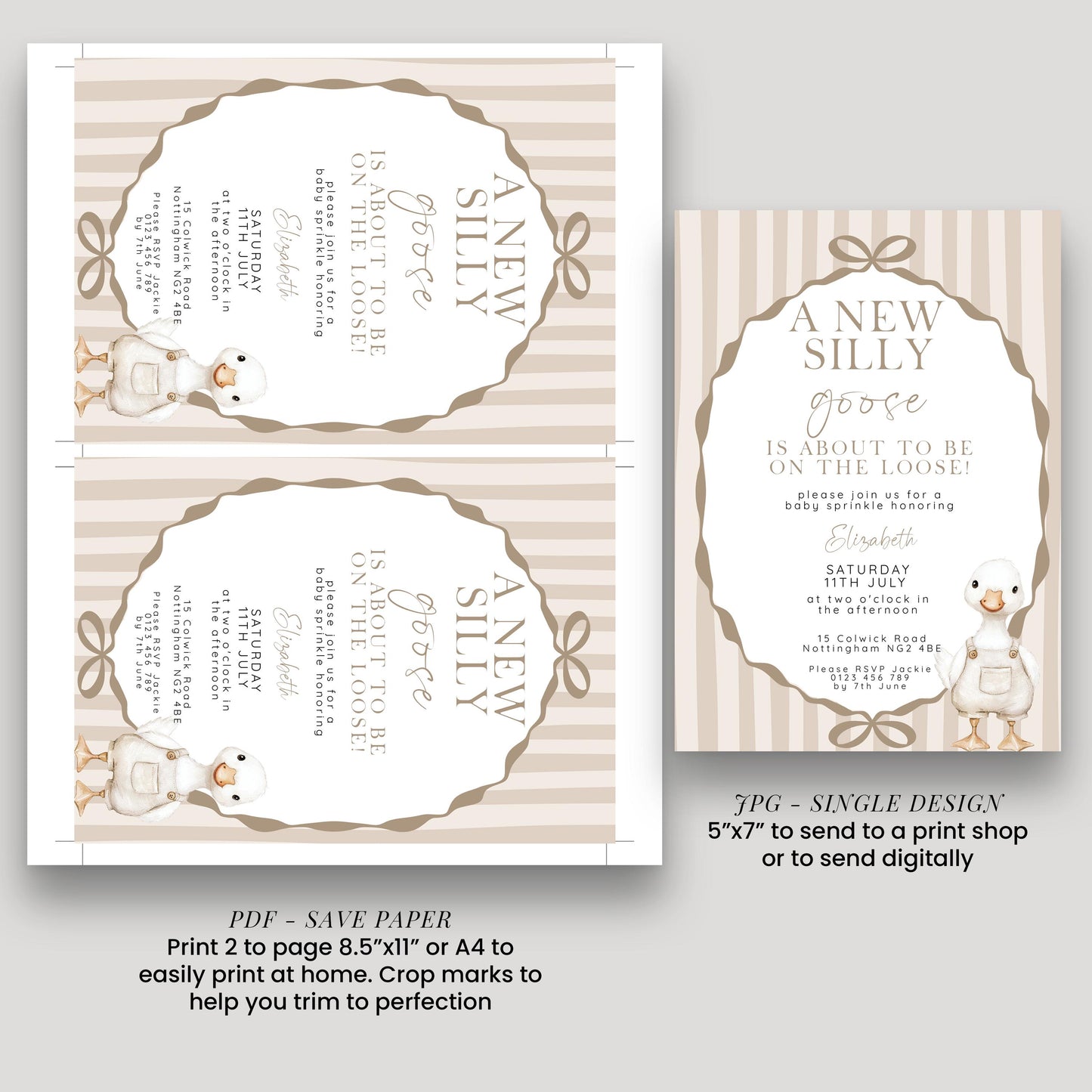 Editable Neutral Goose Baby Sprinkle Invitation, Printable Baby Shower Template , Corjl Instant Download SG21