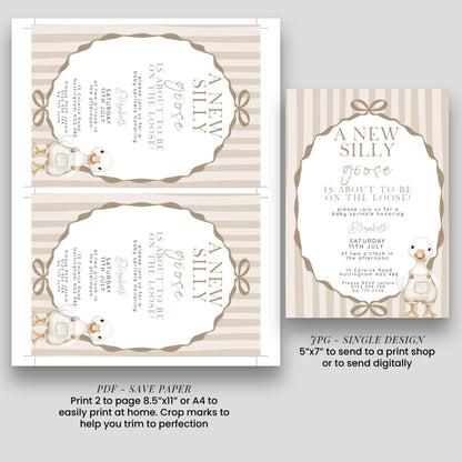 Editable Neutral Goose Baby Sprinkle Invitation, Printable Baby Shower Template , Corjl Instant Download SG21