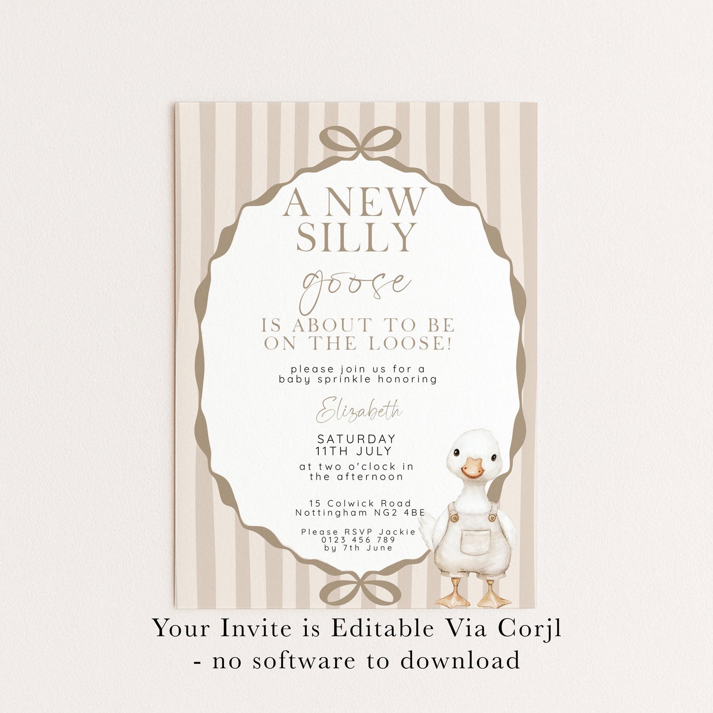 Editable Neutral Goose Baby Sprinkle Invitation, Printable Baby Shower Template , Corjl Instant Download SG21