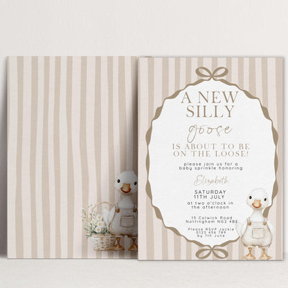 Editable Neutral Goose Baby Sprinkle Invitation, Printable Baby Shower Template , Corjl Instant Download SG21