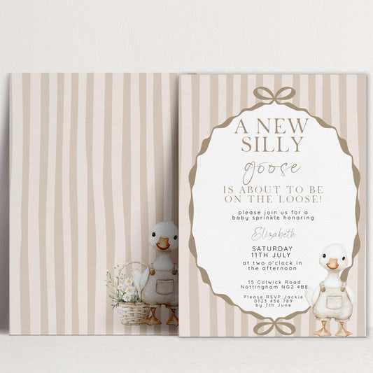 Editable Neutral Goose Baby Sprinkle Invitation, Printable Baby Shower Template , Corjl Instant Download SG21
