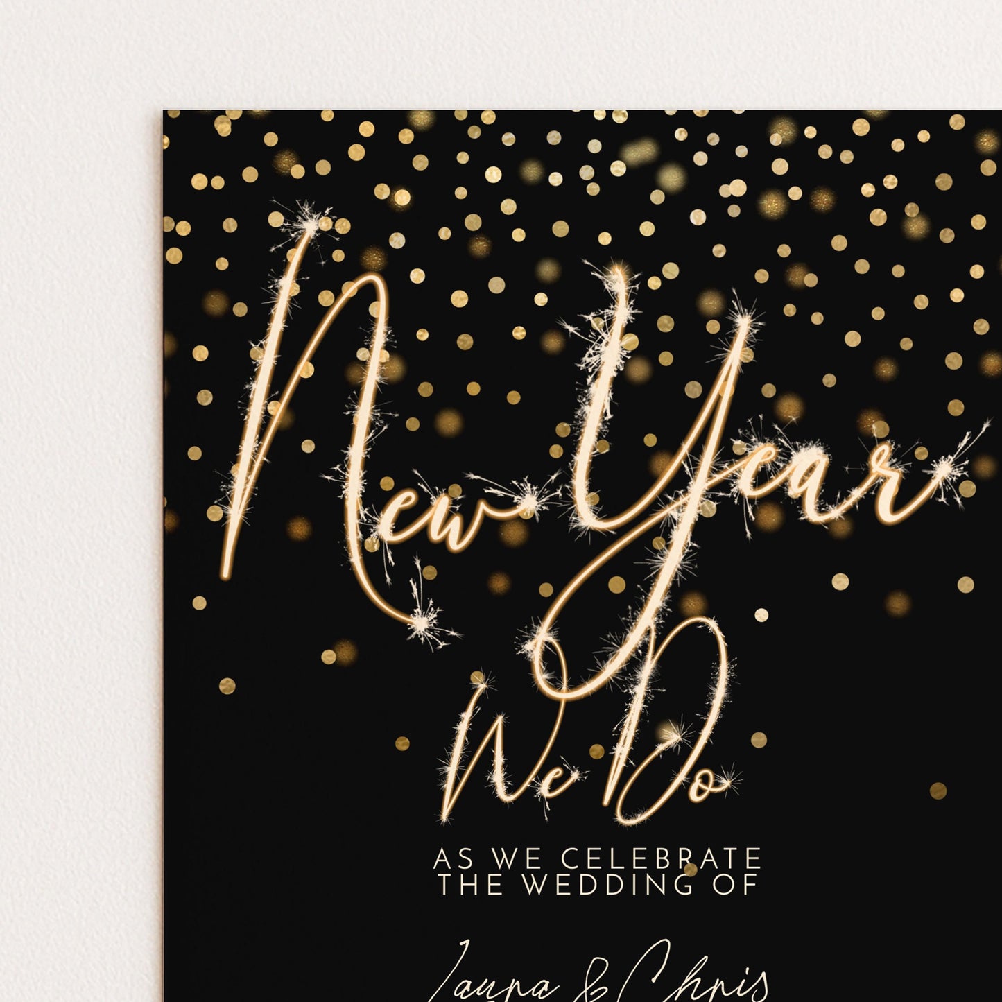New Year Wedding Invitation Gold Sparkler, Elegant NYE Party Invite, Black Tie Celebration, Editable Wedding Template