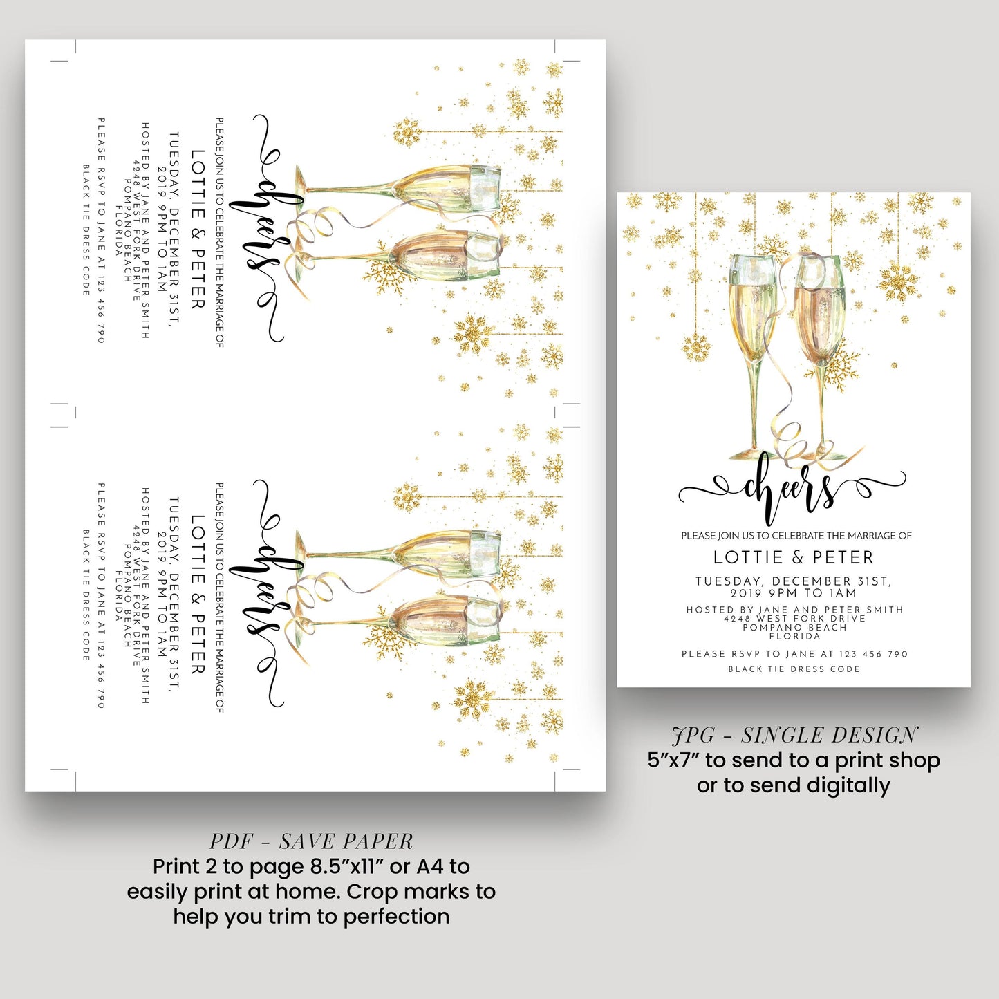 New Year's Eve Wedding Invitation: Editable DIY Party Invite
