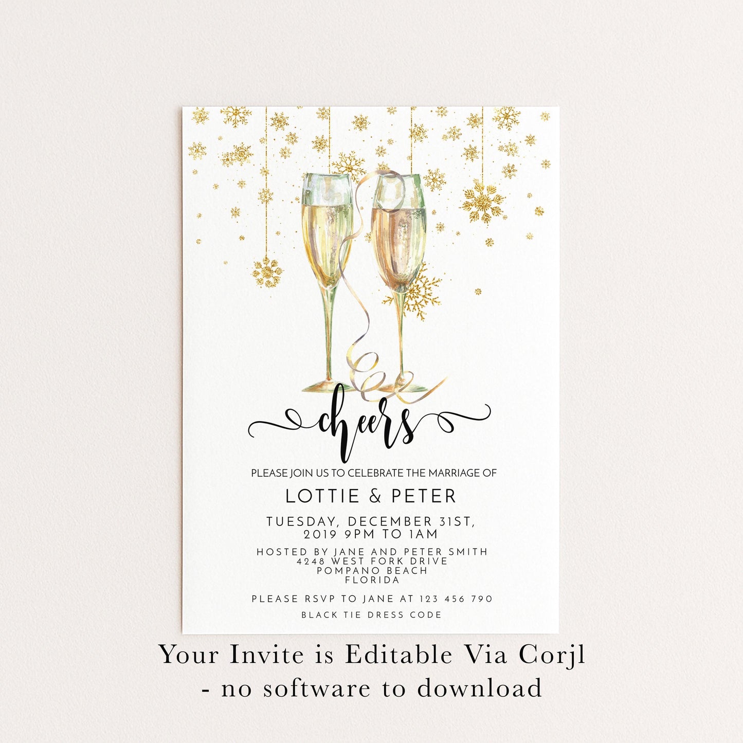 New Year's Eve Wedding Invitation: Editable DIY Party Invite