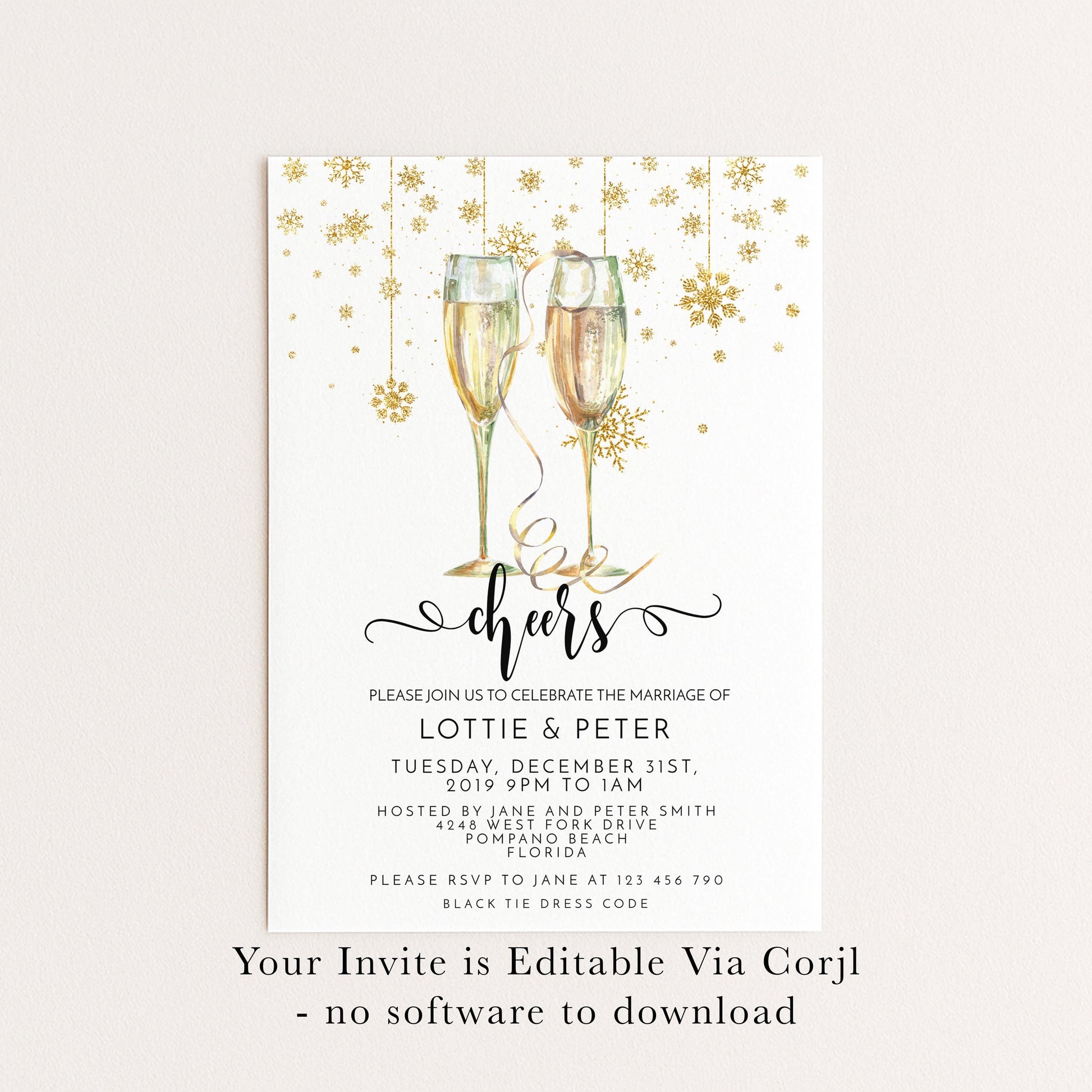 New Year's Eve Wedding Invitation: Editable DIY Party Invite