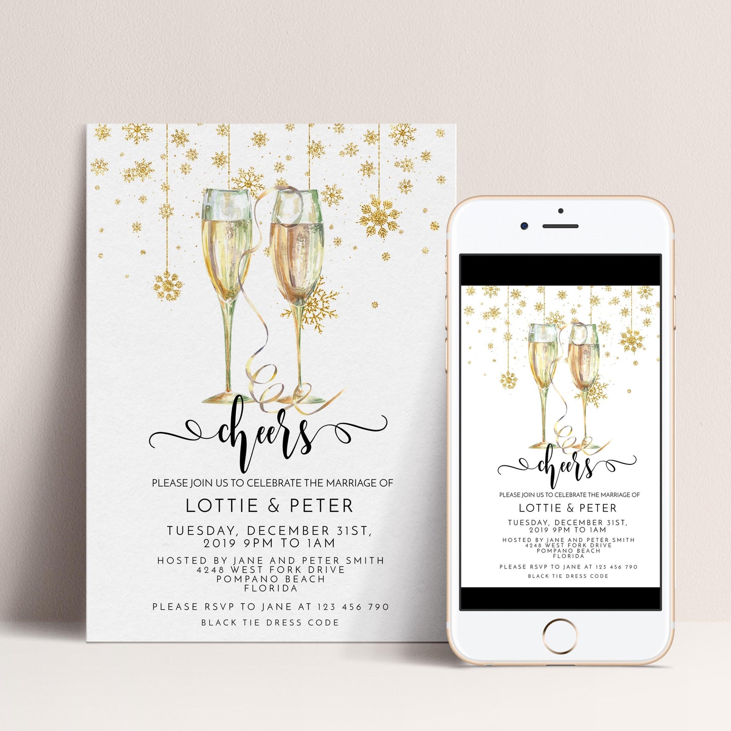 New Year's Eve Wedding Invitation: Editable DIY Party Invite