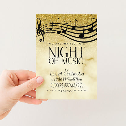 Elegant Night of Music Invitation Gold Musical Event Invite Printable and Editable Template for Concerts, Recitals & Performances