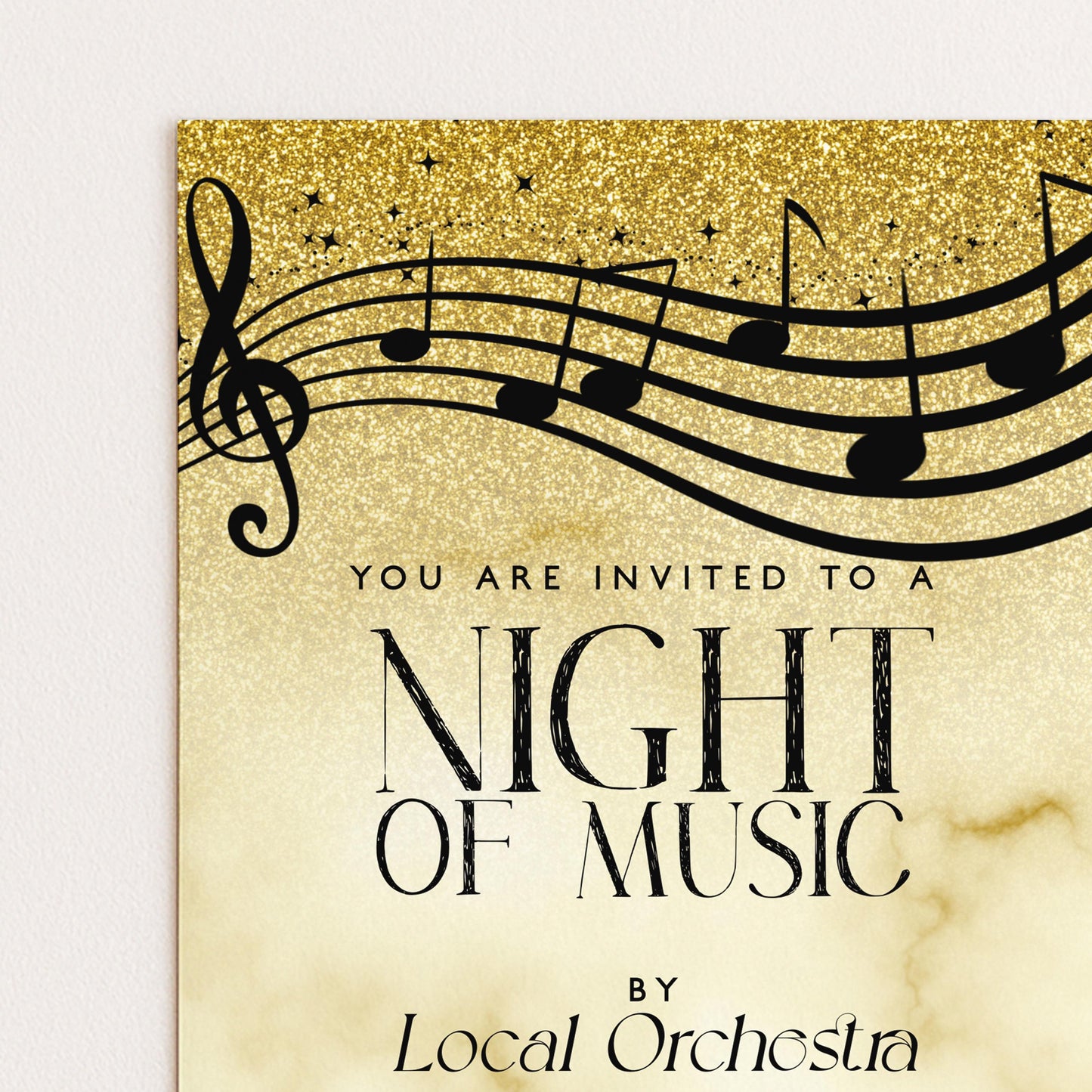 Elegant Night of Music Invitation Gold Musical Event Invite Printable and Editable Template for Concerts, Recitals & Performances