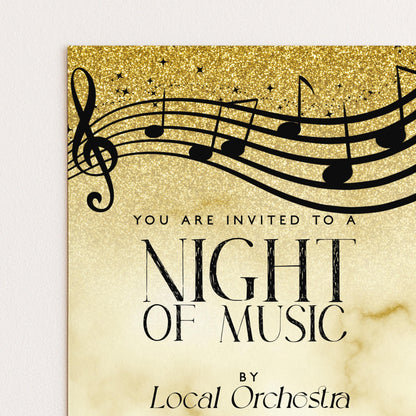 Elegant Night of Music Invitation Gold Musical Event Invite Printable and Editable Template for Concerts, Recitals & Performances