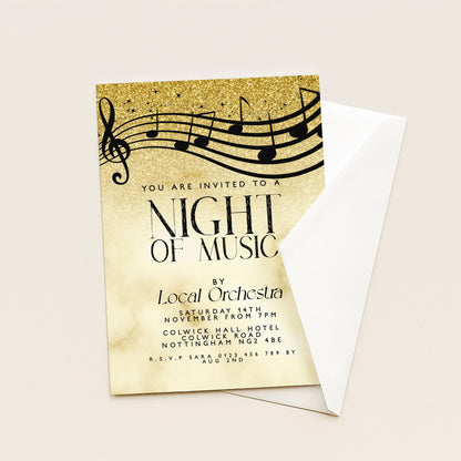 Elegant Night of Music Invitation Gold Musical Event Invite Printable and Editable Template for Concerts, Recitals & Performances
