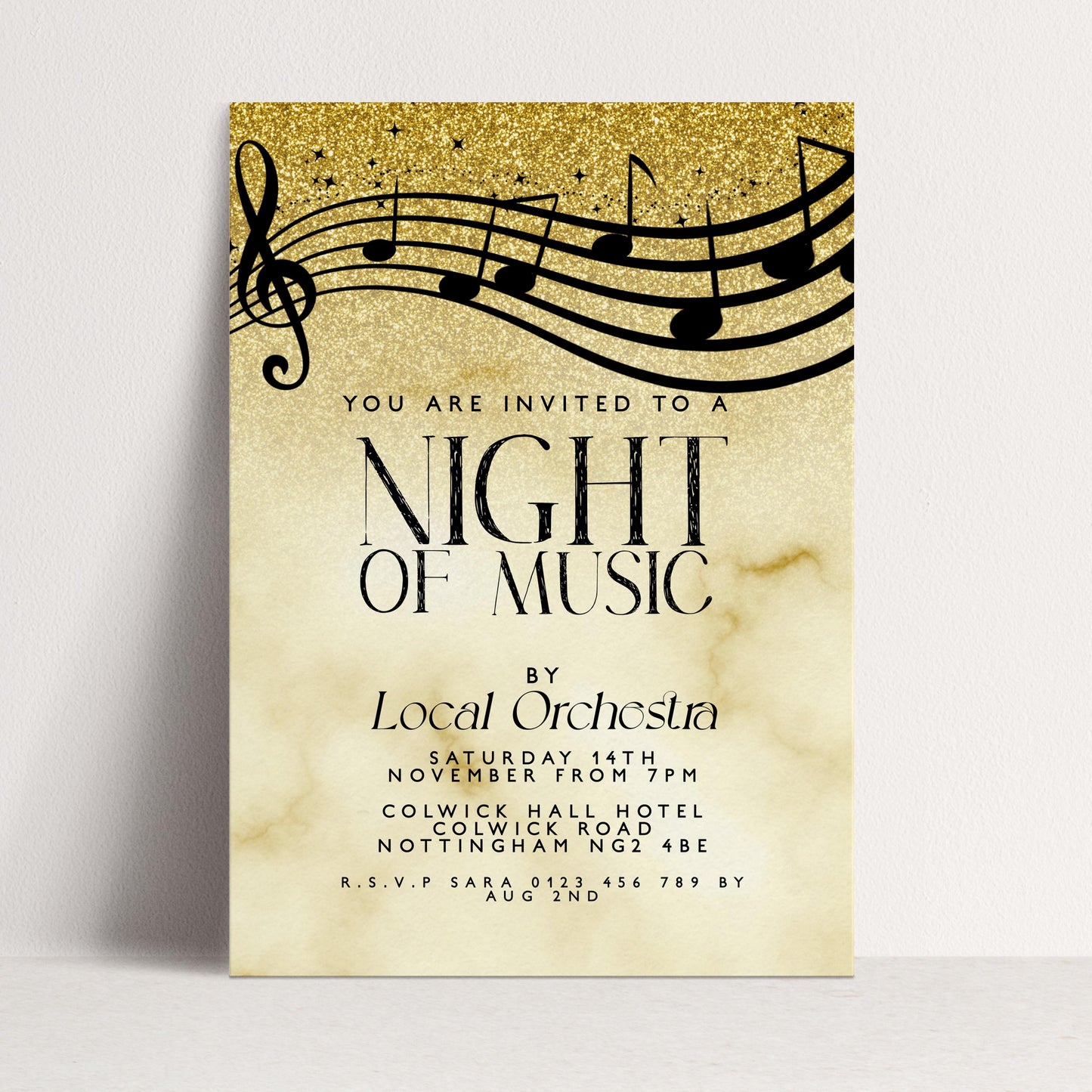 Elegant Night of Music Invitation Gold Musical Event Invite Printable and Editable Template for Concerts, Recitals & Performances