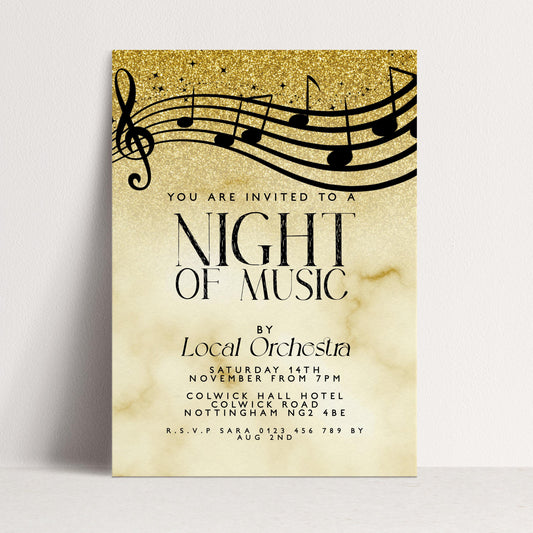 Elegant Night of Music Invitation Gold Musical Event Invite Printable and Editable Template for Concerts, Recitals & Performances