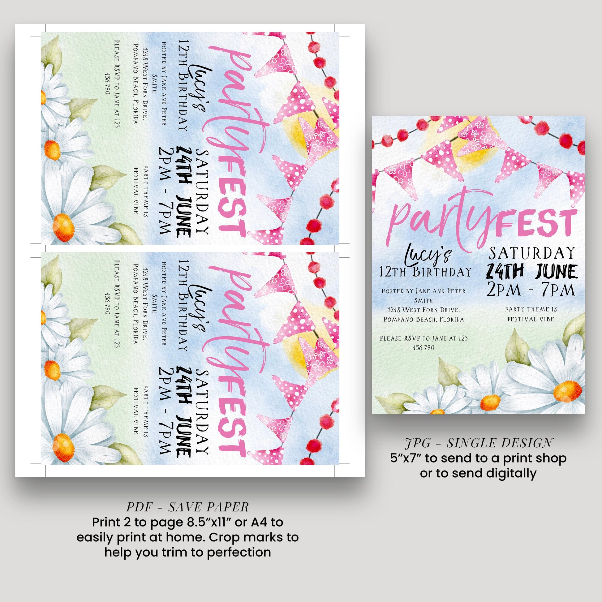 PartyFest Festival Theme Birthday Invitations Editable Instant Download Template All Text Editable Any Age Occasion FST