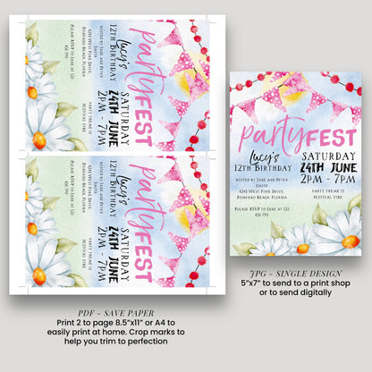 PartyFest Festival Theme Birthday Invitations Editable Instant Download Template All Text Editable Any Age Occasion FST