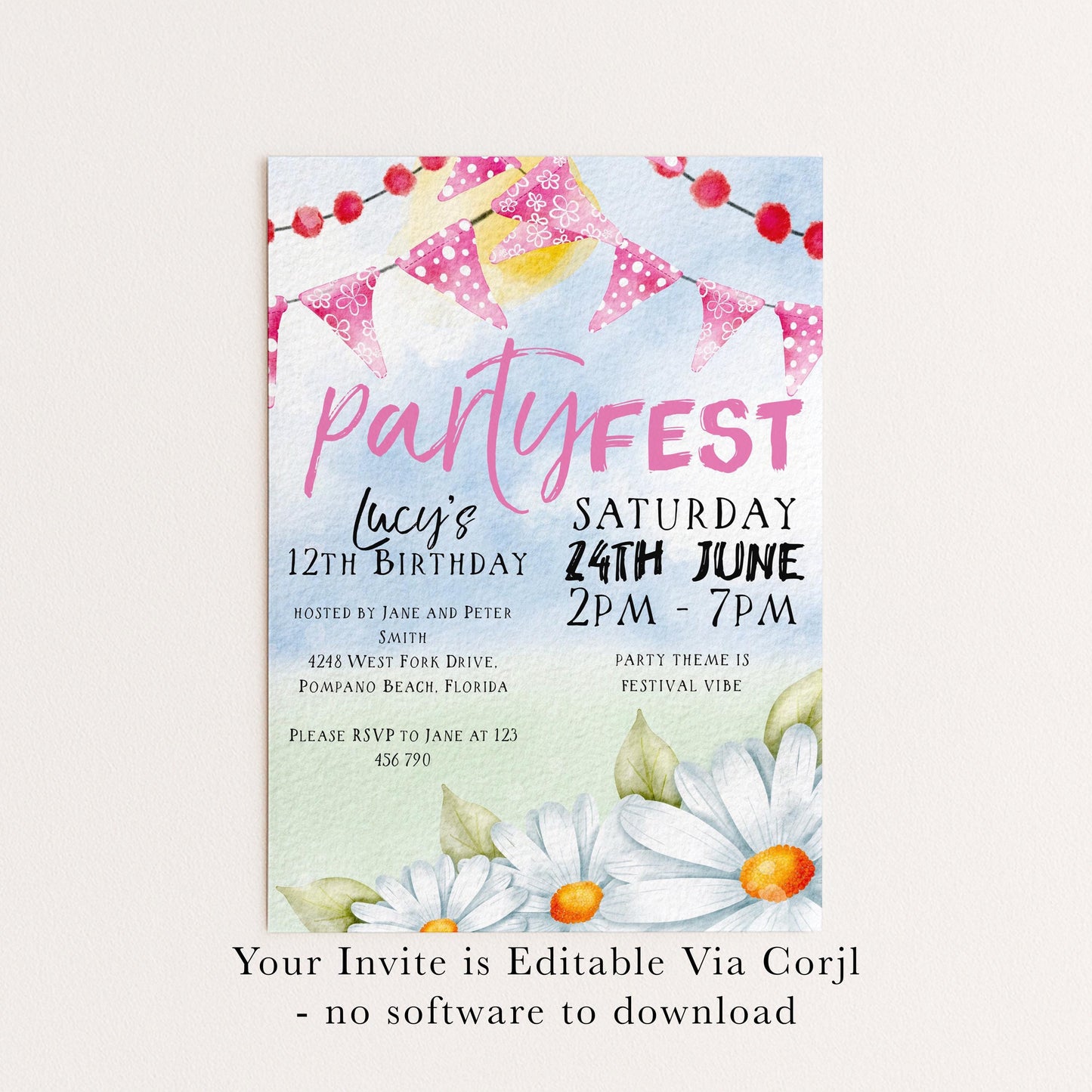 PartyFest Festival Theme Birthday Invitations Editable Instant Download Template All Text Editable Any Age Occasion FST