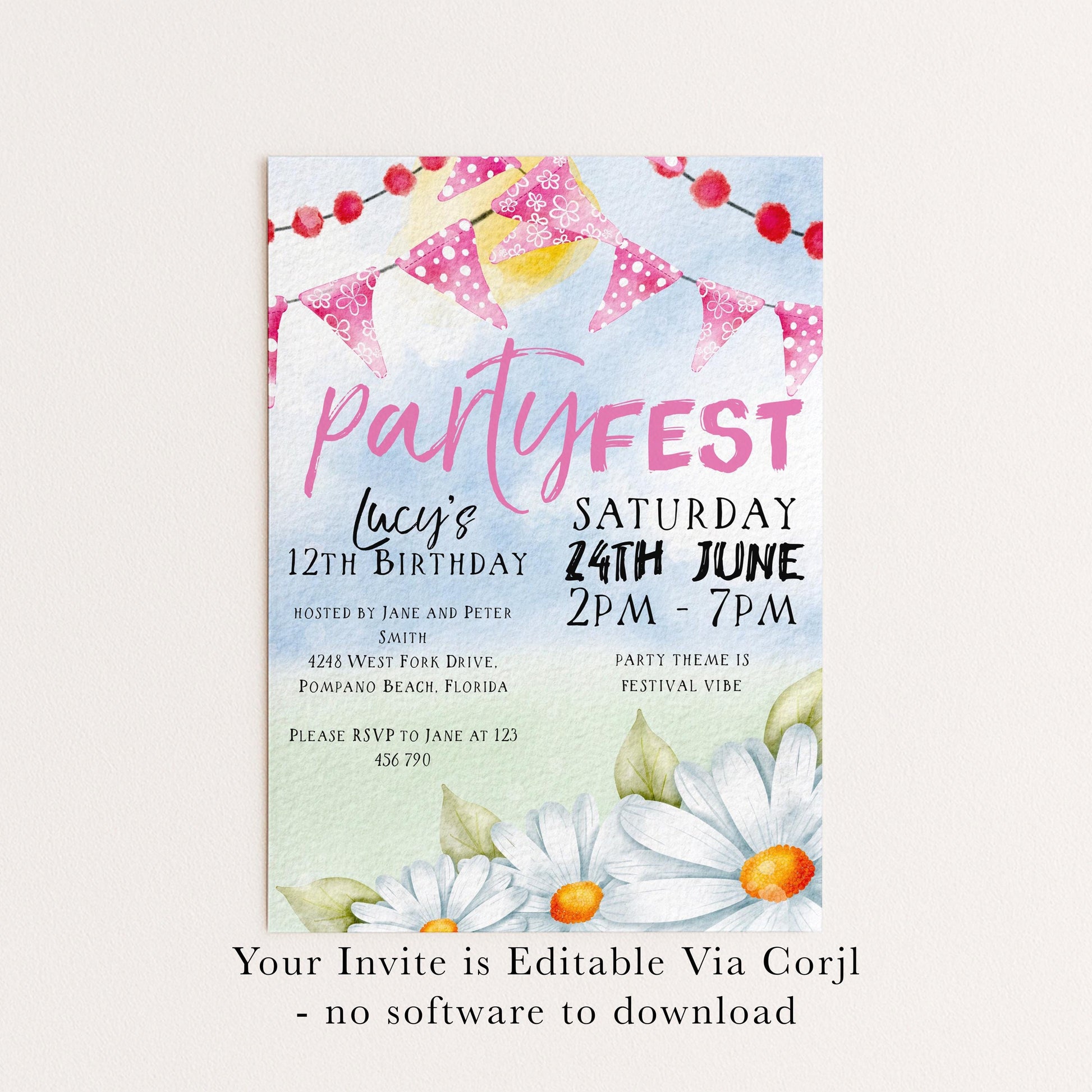 PartyFest Festival Theme Birthday Invitations Editable Instant Download Template All Text Editable Any Age Occasion FST